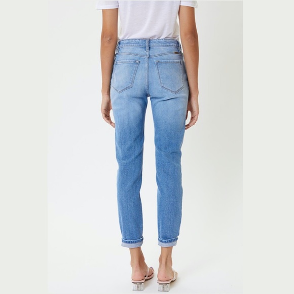 KanCan Women High Rise Blue Light Wash Distressed Leopard Patches Jeans size 27 - Picture 3 of 10